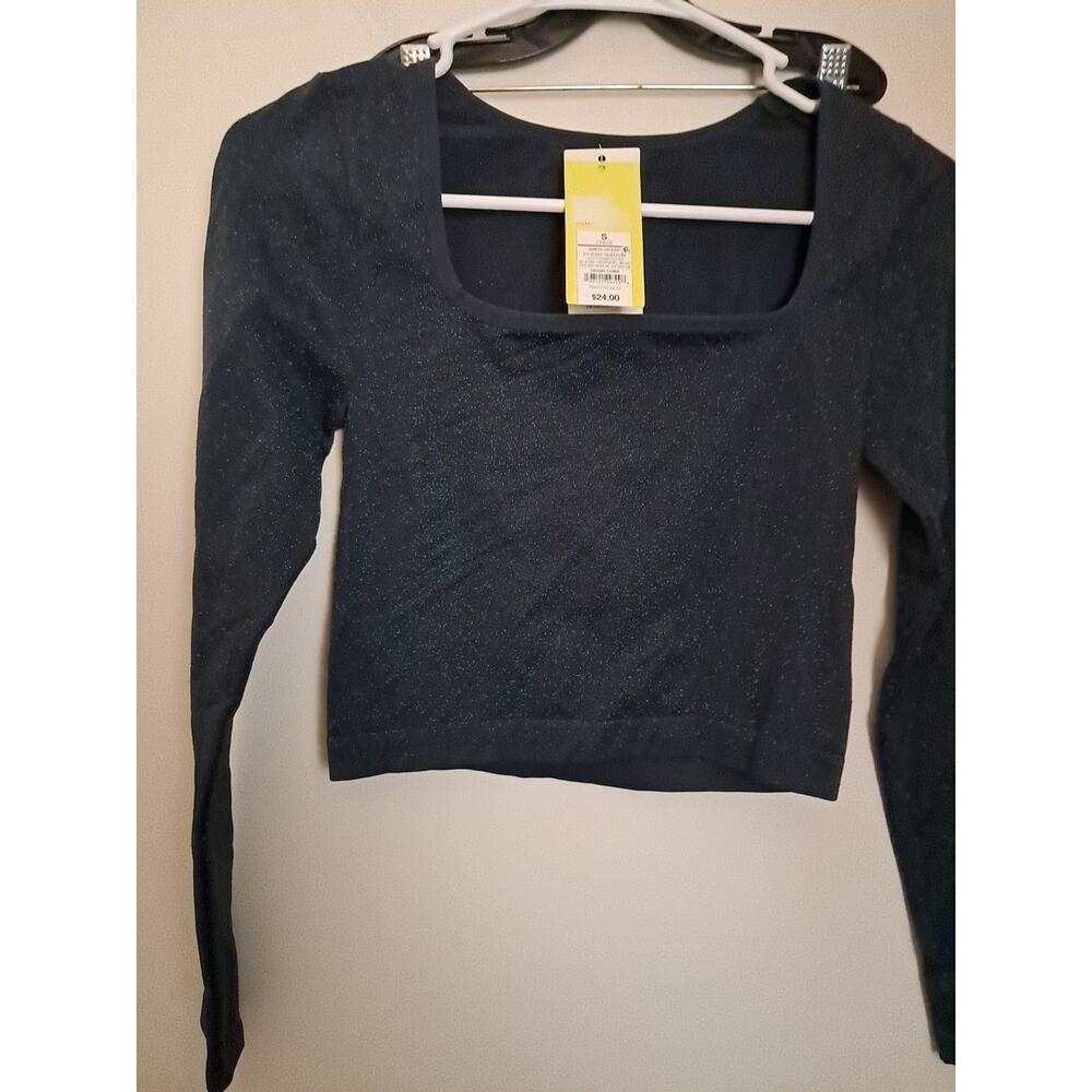 All In Motion Blue Sparkly Seamless Long Sleeve Cropped Top Women's Size Small